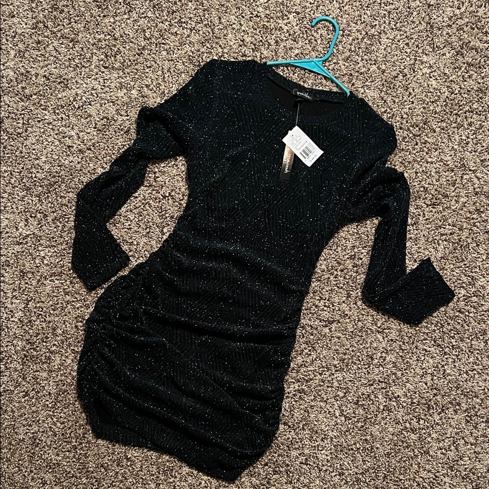 Chic Sparkling deep emerald Long Sleeve Dress